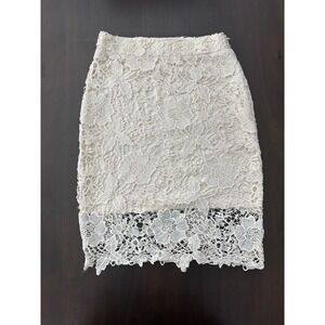 Planet B Cream Floral Lace Pencil Skirt High Waisted Ivory Romantic Size L
